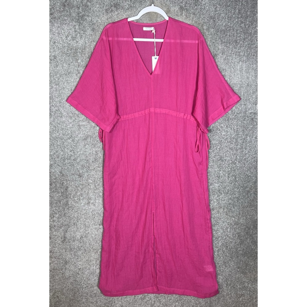 Mersea Breezy Kaftan Dress Womens Size S/M Pink Gauze Crinkle Sheer Cover Up New
